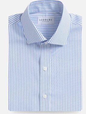 Ledbury Blue Wheeler Stripe Non Iron Custom Dress Shirt Classic Fit 16.5 EUC